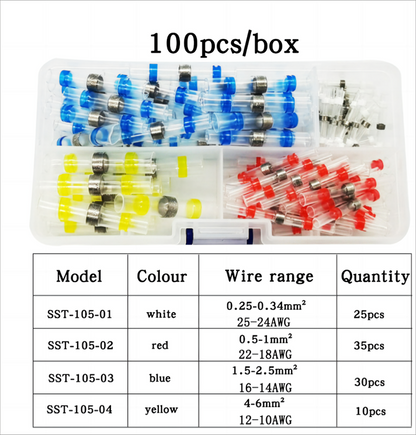 Solder Connector Set,100 Pieces Shrink Connector for Waterproof Cable Connections,Cable Connector Set, insulated wire Connector