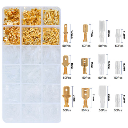 600 Piece Open Barrel Terminals set, Male and Female Cable Connector Set, flat sockets, Insulated Connectors with Protective Case， Car wire connector