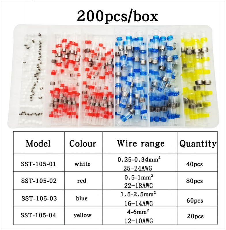 Solder Connector Set,200 Pieces Shrink Connector for Waterproof Cable Connections,Cable Connector Set, insulated wire Connector