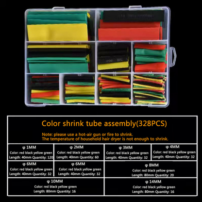 Heat Shrink Tube Set, 328 Pieces, Heat Shrink Tubing Assortment, Coloured Shrink Sleeves, 2:1 Shrink Ratio, Insulation Hose for Cables