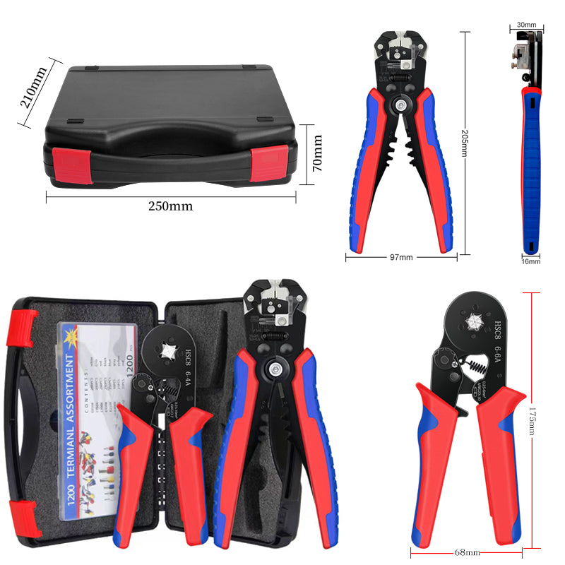 Crimping Pliers kits, HSC8 6-4 Tubular Terminals,Multifunctional Wire Strippers,1200PCS furrule terminals, Hand Tools kits case