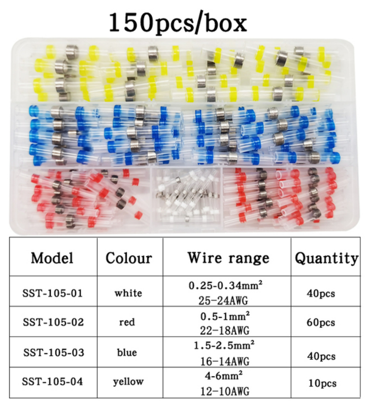 Solder Connector Set,150 Pieces Shrink Connector for Waterproof Cable Connections,Cable Connector Set, insulated wire Connector