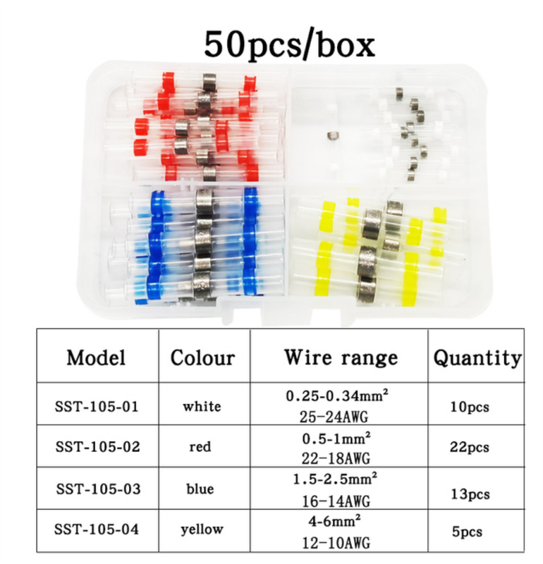 Solder Connector Set,50 Pieces Shrink Connector for Waterproof Cable Connections,Cable Connector Set, insulated wire Connector