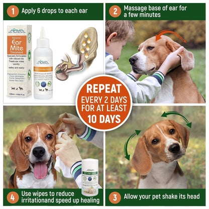 Natural Ear Mite Treatment for Dogs Cats Pet Ear Mites Infection Cleaner Treat Inaccessible Areas Prevent Infections NOT for Cats Under 13 LBS and Puppies Under 9 Months