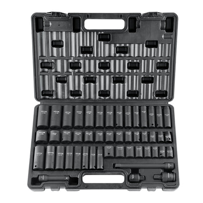 VEVOR 3/8" Drive Impact Socket Set, 48 Piece Socket Set SAE (5/16" -3/4") & Metric (8-22mm)6 Point Cr-V Drive Extension Bar Universal Joint & Power Drill Adapter Includes Storage Case