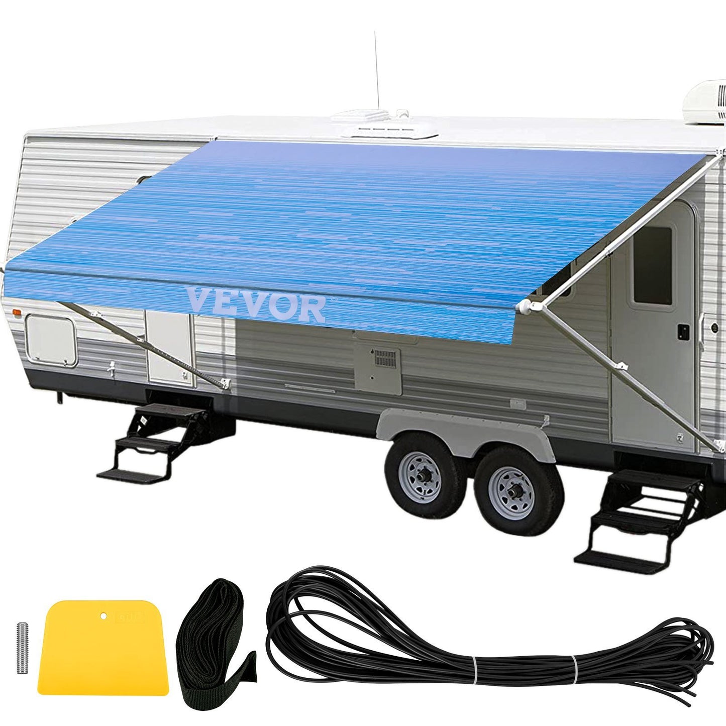 VEVOR RV Awning 16' Camper Awning Fabric, Trailer Awning Canopy Patio Camping Car Awning, Durable 15oz Vinyl Roller Tube for RV, Van, SUV, Patio Awning Replacement Ocean Blue Fade