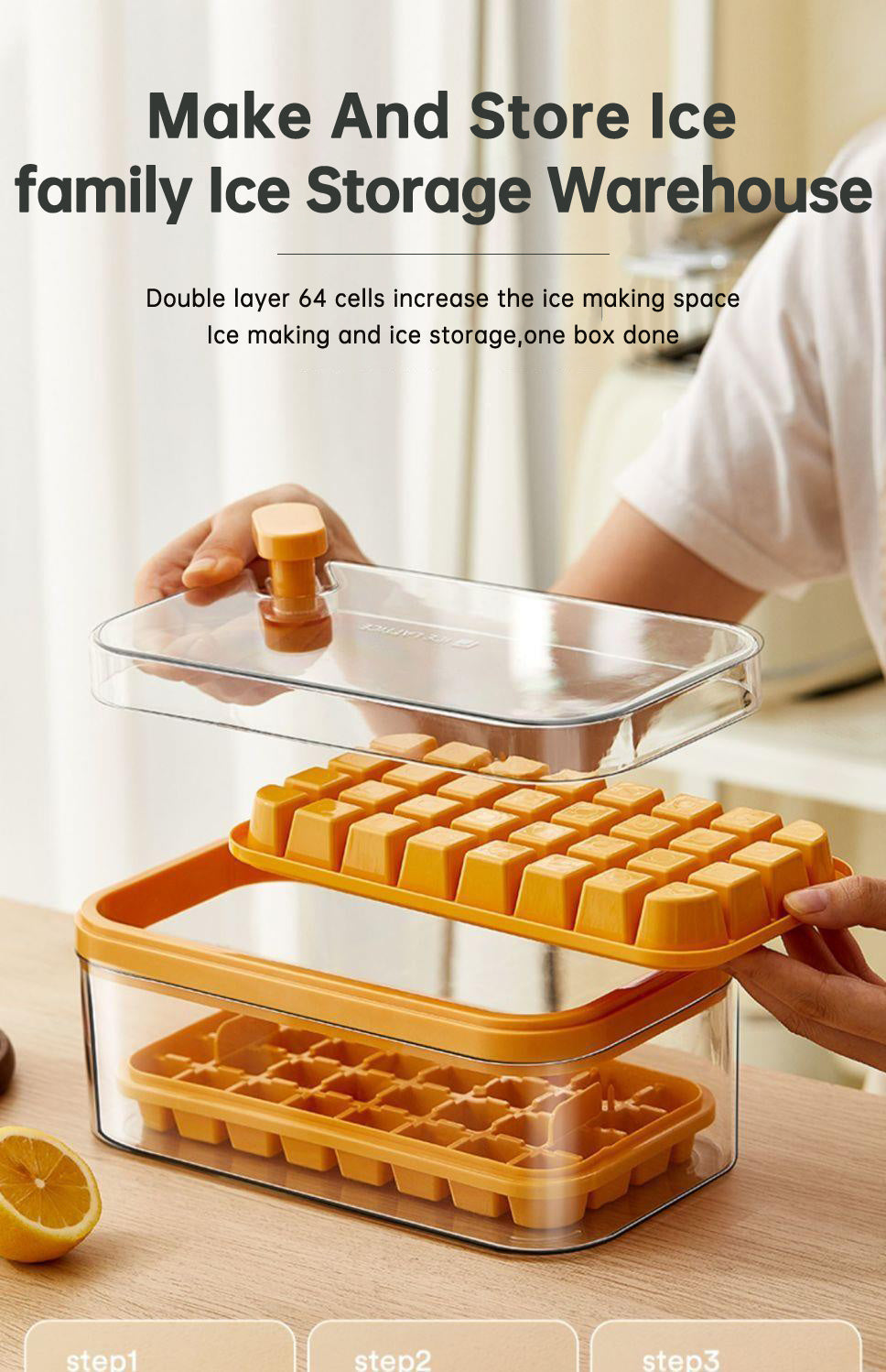 One-button Press Type Ice Mold Box Plastics Ice Cube Maker Ice Tray Mold With Storage Box With Lid Bar Kitchen Accessories