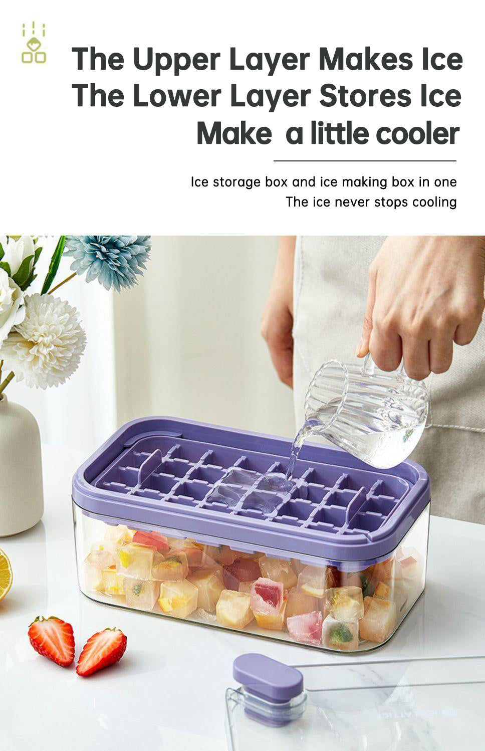 One-button Press Type Ice Mold Box Plastics Ice Cube Maker Ice Tray Mold With Storage Box With Lid Bar Kitchen Accessories