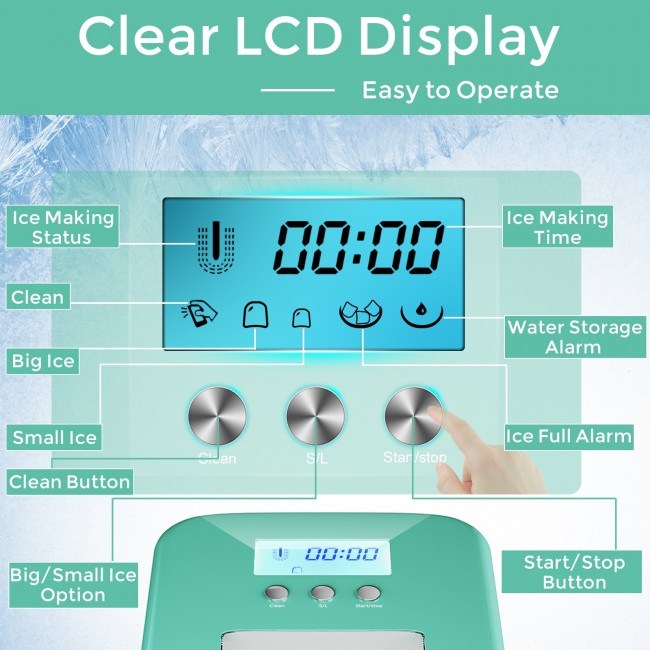 26 lbs Countertop LCD Display Ice Maker with Ice Scoop