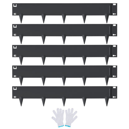 VEVOR Steel Landscape Edging, 5-pack Steel Garden Edging Borders, 39" L x 3" H Strips, Hammer-in Edging Border, Bendable Metal Landscape Edging for Yard, Garden, Lawn, 3.15" Spike Height, Black