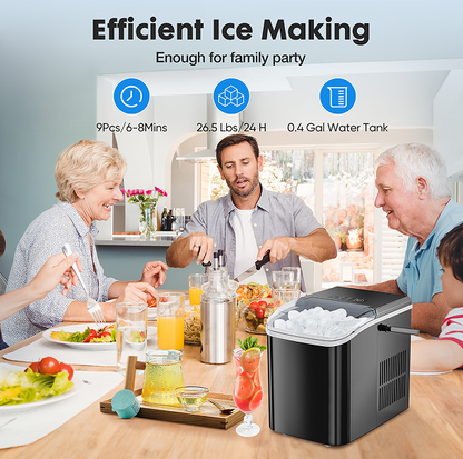 portable ice maker LED display 120W 26 lbs / 24h automatic cleaning, small household, fast refrigeration thick foam layer long effect ice, bullets round ice, automatic closure