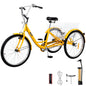 VEVOR Yellow Adult Tricycle 24'' 1-Speed 3 Wheel Bikes, Foldable Adult Tricycle 3 Wheel Bike Trike for Adults, Cruise Bike 24 Inch Seat Adjustable Trike with Bell, Brake System and Basket for Shopping