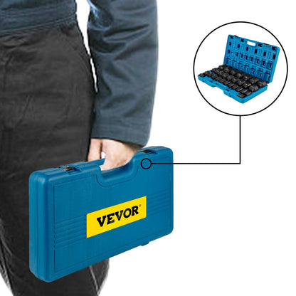 VEVOR Impact Socket Set 3/4 Inches 29 Piece Impact Sockets, 6-Point Sockets, Rugged Construction, CR-M0, 3/4 Inches Drive Socket Set Impact SAE 3/4 inch - 2-1/2 inch, with a Storage Cage