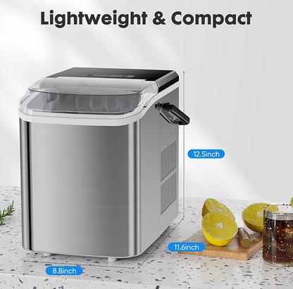 portable ice maker LED display 120W 26 lbs / 24h automatic cleaning, small household, fast refrigeration thick foam layer long effect ice, bullets round ice, automatic closure