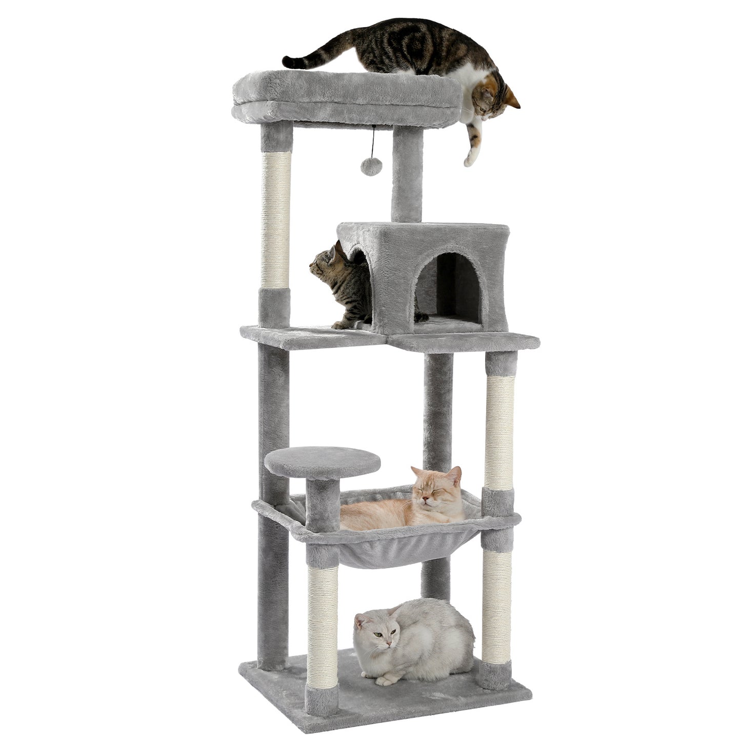 Luxury Cat Tree Cat Tower with Sisal Scratching Post, Cozy Condo, Top Perch, Hammock and Dangling Ball Beige (Minimum Retail Price for US: USD 99.99)