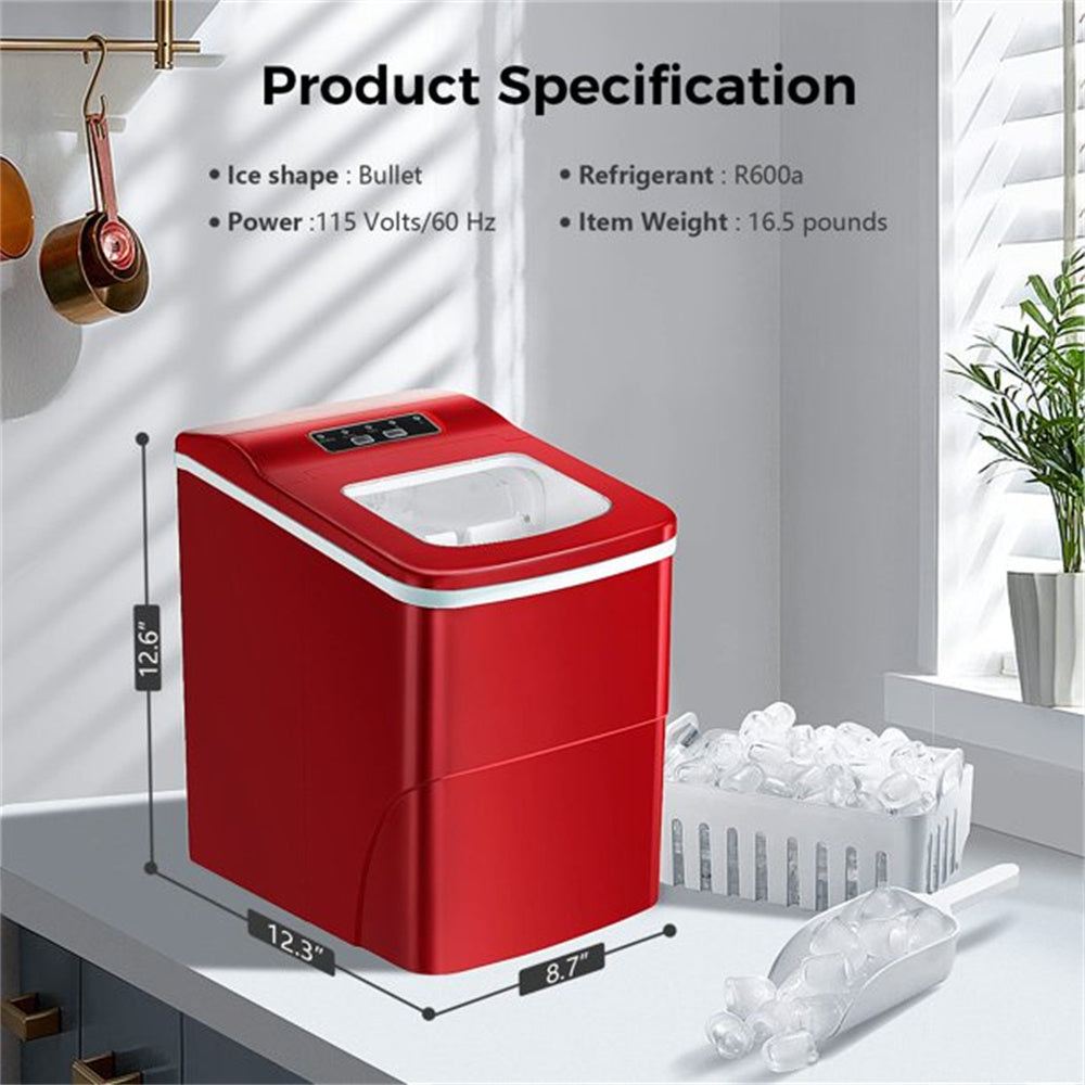 Countertop Ice Maker Machine;  Portable Ice Makers Countertop;  Make 26 lbs Ice in 24 Hrs;  Ice Cube Rready in 6-8 Mins with Ice Scoop&Basket;  Gray;  Red