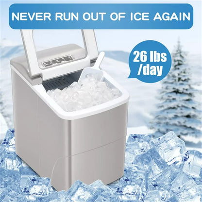 Countertop Ice Maker Machine;  Portable Ice Makers Countertop;  Make 26 lbs Ice in 24 Hrs;  Ice Cube Rready in 6-8 Mins with Ice Scoop&Basket;  Gray;  Red