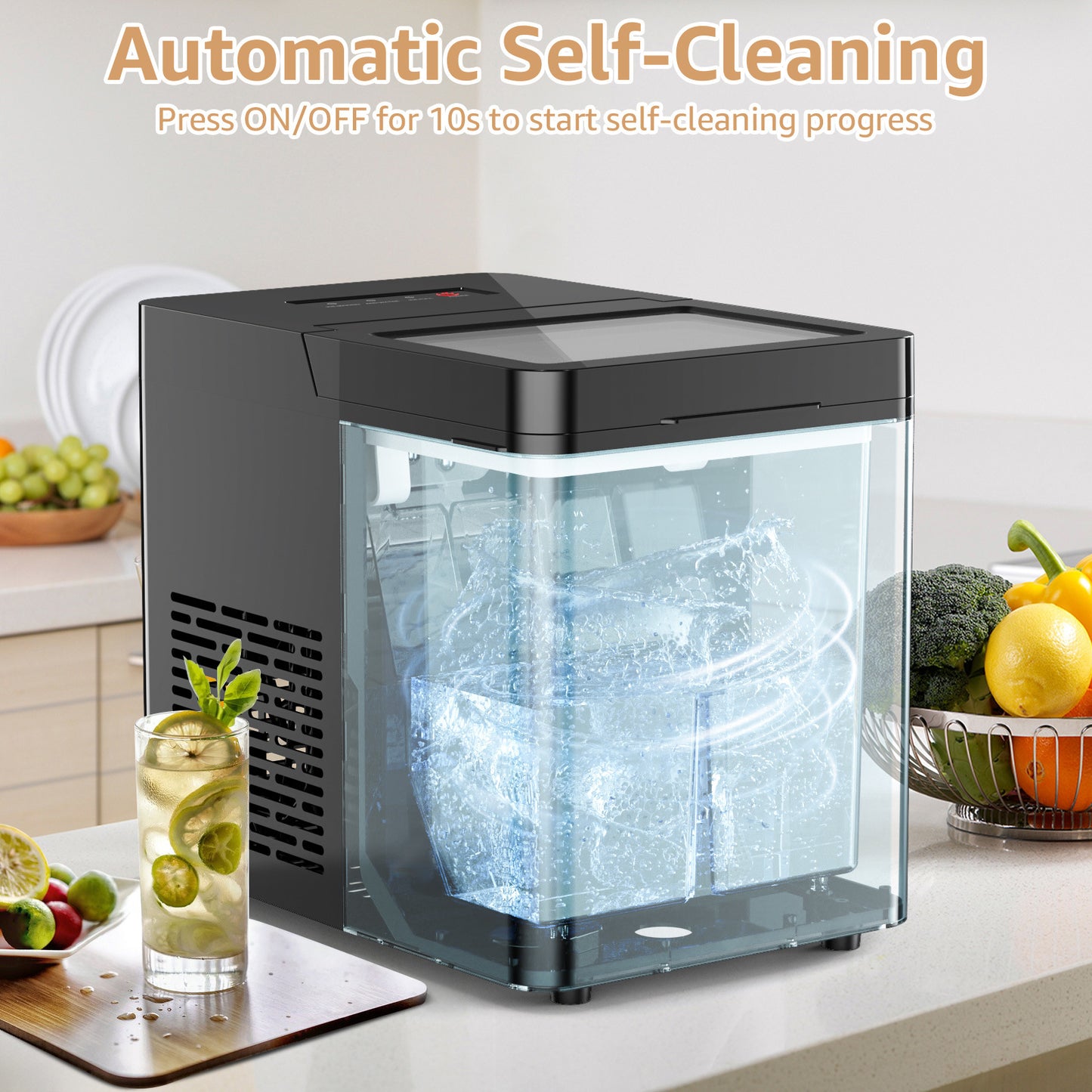 Ice Makers, Portable Countertop Ice Maker with Self-Cleaning, 36Lbs/24Hrs, 9Pcs/6Mins, One-Click Operation, 2 Ice Scoop and Basket, Ice Maker Machine for Home/Kitchen/Camping, Black