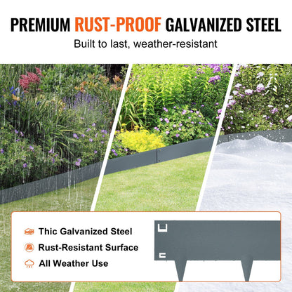 VEVOR Steel Landscape Edging, 5-pack Steel Garden Edging Borders, 39" L x 3" H Strips, Hammer-in Edging Border, Bendable Metal Landscape Edging for Yard, Garden, Lawn, 3.15" Spike Height, Dark Gray