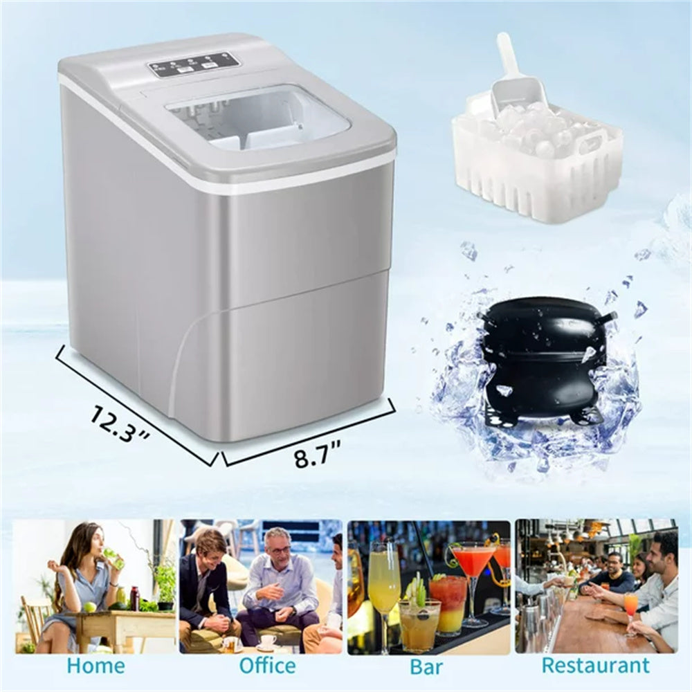 Countertop Ice Maker Machine;  Portable Ice Makers Countertop;  Make 26 lbs Ice in 24 Hrs;  Ice Cube Rready in 6-8 Mins with Ice Scoop&Basket;  Gray;  Red