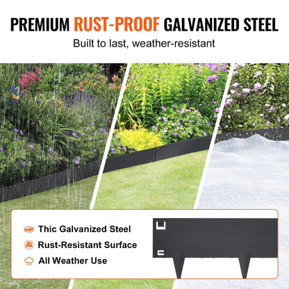 VEVOR Steel Landscape Edging, 5-pack Steel Garden Edging Borders, 39" L x 4" H Strips, Hammer-in Edging Border, Bendable Metal Landscape Edging for Yard, Garden, Lawn, 3.15" Spike Height, Black