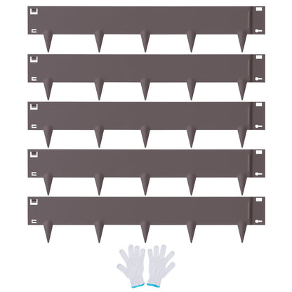 VEVOR Steel Landscape Edging, 5-pack Steel Garden Edging Borders, 39" L x 4" H Strips, Hammer-in Edging Border, Bendable Metal Landscape Edging for Yard, Garden, 3.15" Spike Height, Rustic Brown