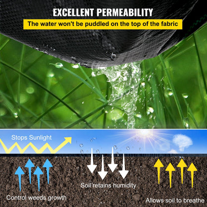 VEVOR 6FTx300FT Premium Weed Barrier Fabric Heavy Duty 3.2OZ; Woven Weed Control Fabric; High Permeability Good for Flower Bed; Geotextile Fabric for Underlayment; Polyethylene Ground Cover