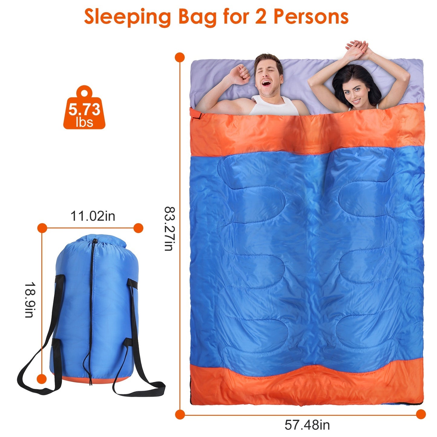 3 People Sleeping Bag for Adult Kids Lightweight Water Resistant Camping Cotton Liner Cold Warm Weather Indoor Outdoor Use 3 Season with Sack for Spring Summer Autumn