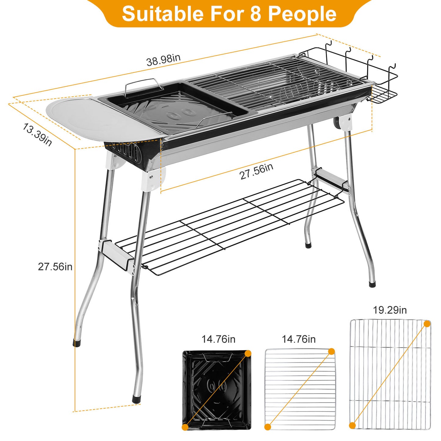 Foldable BBQ Grill Portable Charcoal Barbeque Grill Stainless Steel BBQ Grill For Picnic Camping