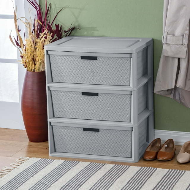 Wide 3 Drawer Cross-Weave Tower Cement