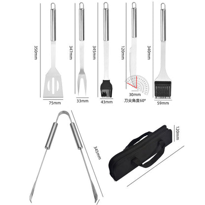 Bbq Barbecue Tools Set Stainless Steel Outdoor Barbecue Tools Combination Set Of Cloth And Tianjin Bag 6 Sets