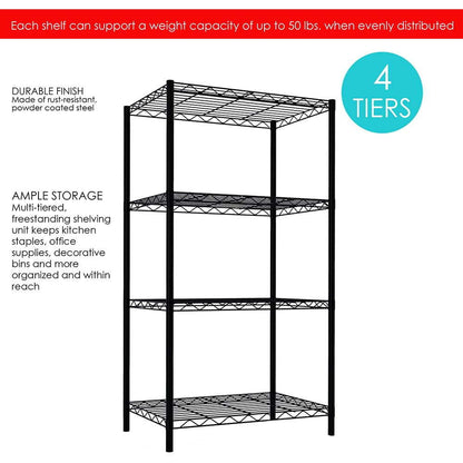 Basics 4-Shelf Narrow Adjustable, Heavy Duty Storage Shelving Unit (250 lbs loading capacity per shelf), Steel Organizer Wire Rack