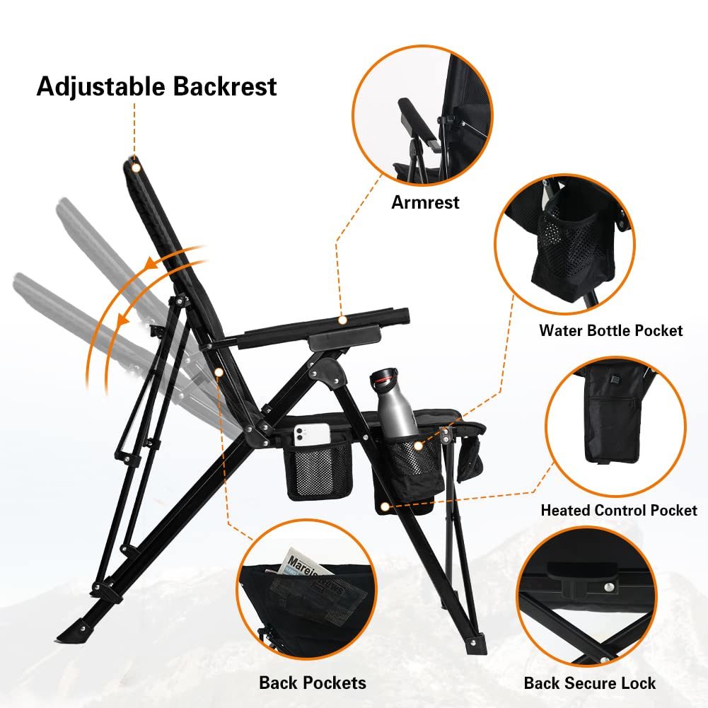 ANTARCTICA GEAR Heated Camping Chair with 12V 16000mAh Battery Pack, Heated Portable Chair, Perfect for Camping, Outdoor Sports, Picnics, and Beach Party, with 5 Pockets