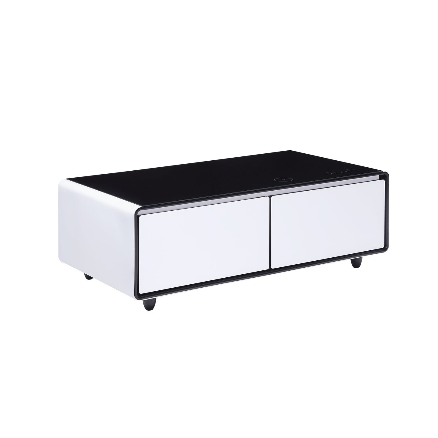 Modern Smart Coffee Table with Built-in Fridge, Bluetooth Speaker, Wireless Charging, Touch Control Panel, Power Socket, USB Interface, Outlet Protection, Atmosphere light