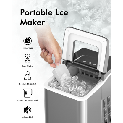 26lbs/24h Portable Countertop Ice Maker Machine with Scoop