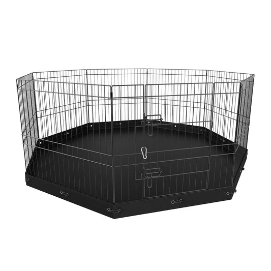 VEVOR Dog Playpen, 8 Panels Foldable Metal Dog Exercise Pen with Bottom Pad, 24" H Pet Fence Puppy Crate Kennel with Ground Stakes, Indoor Outdoor Dog Pen for Small Medium Pets, for Camping, Yard