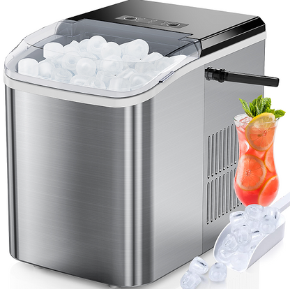 portable ice maker LED display 120W 26 lbs / 24h automatic cleaning, small household, fast refrigeration thick foam layer long effect ice, bullets round ice, automatic closure