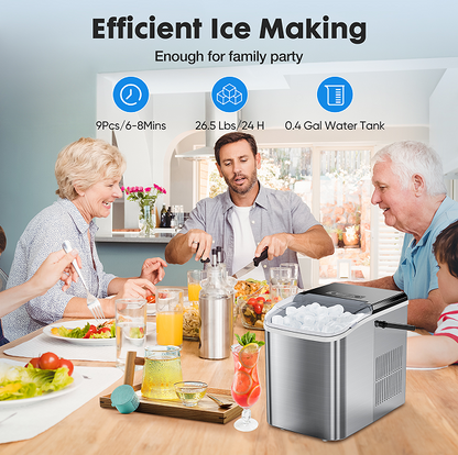 portable ice maker LED display 120W 26 lbs / 24h automatic cleaning, small household, fast refrigeration thick foam layer long effect ice, bullets round ice, automatic closure