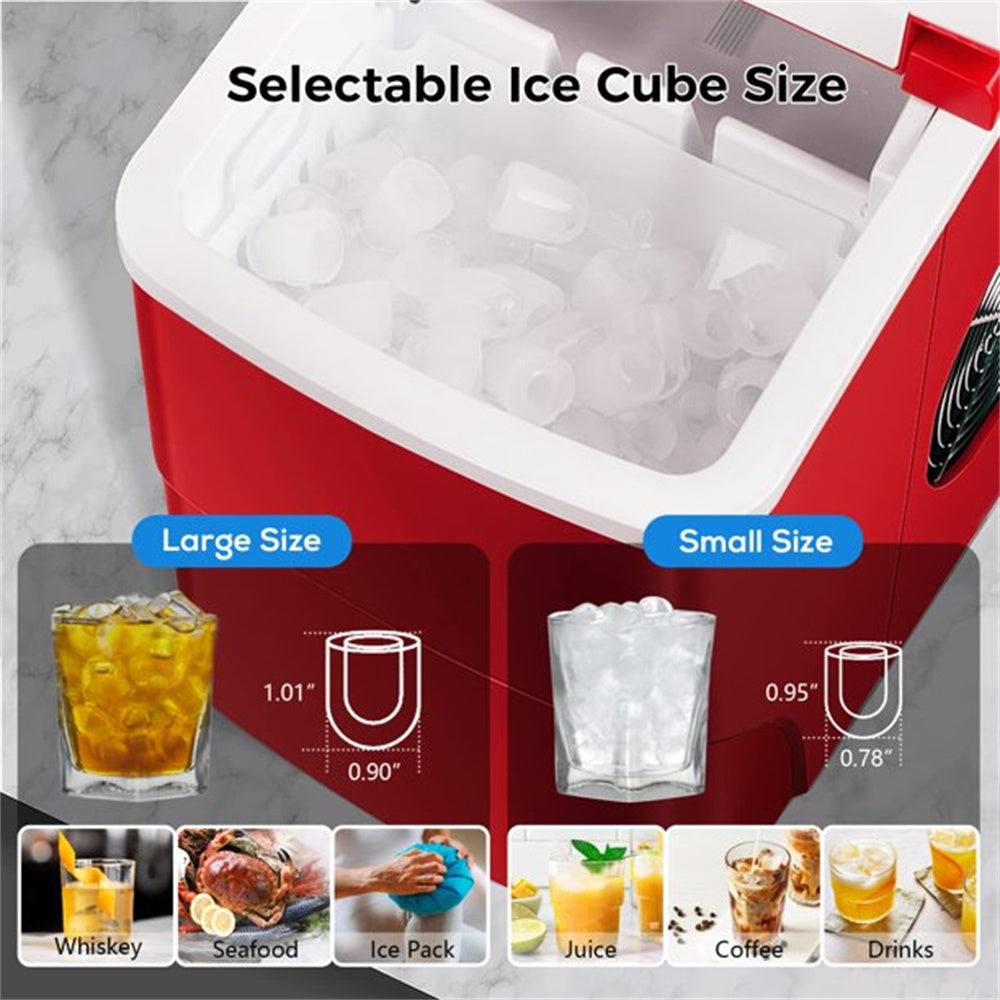 Countertop Ice Maker Machine;  Portable Ice Makers Countertop;  Make 26 lbs Ice in 24 Hrs;  Ice Cube Rready in 6-8 Mins with Ice Scoop&Basket;  Gray;  Red