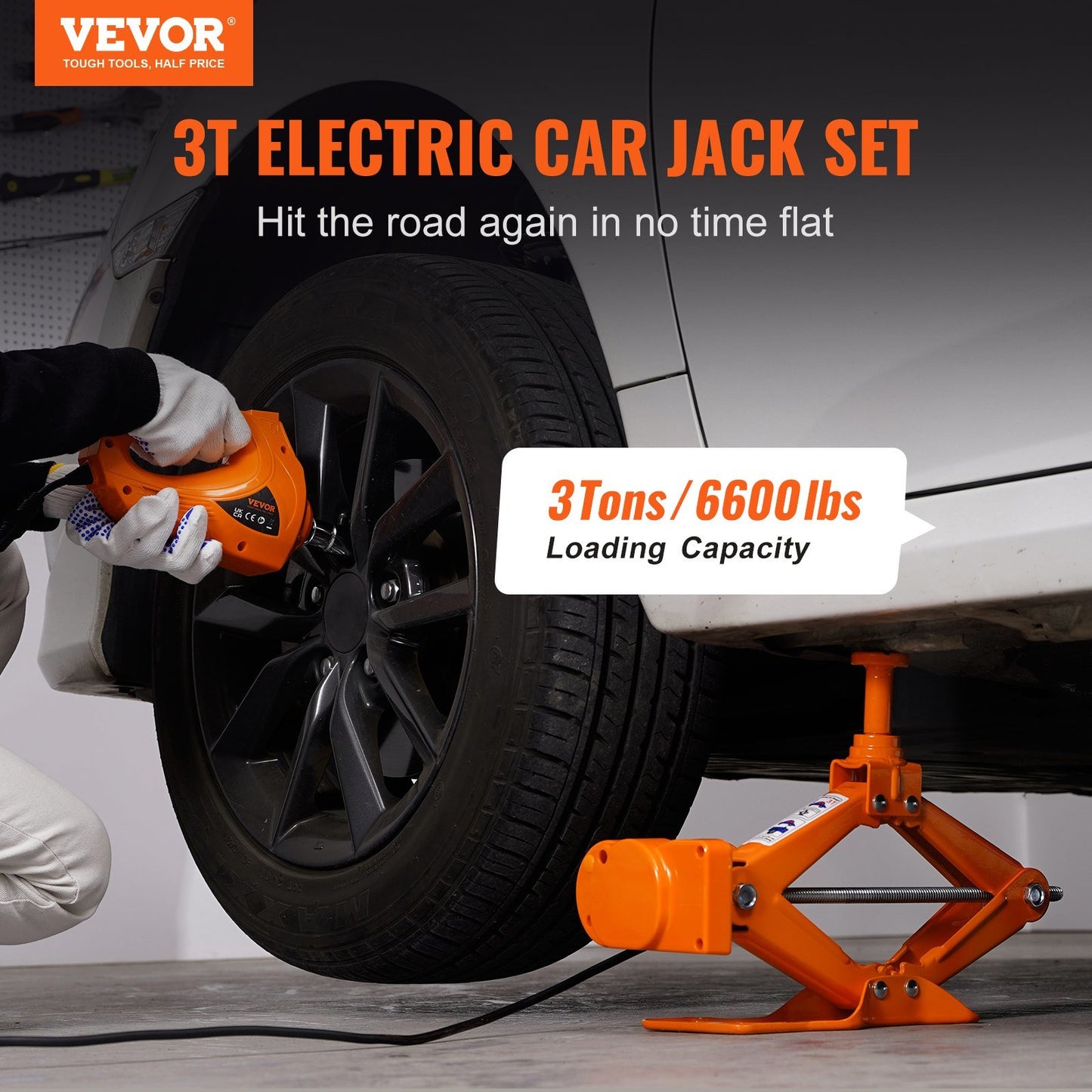 VEVOR Electric Car Jack, 3 Tons /6600 lbs Scissor Jack with Electric Impact Wrench, 12V Car Jack with Double Saddles with Remote Control, Portable Car Jack Lifting for Sedan, SUV, Truck Tire Change