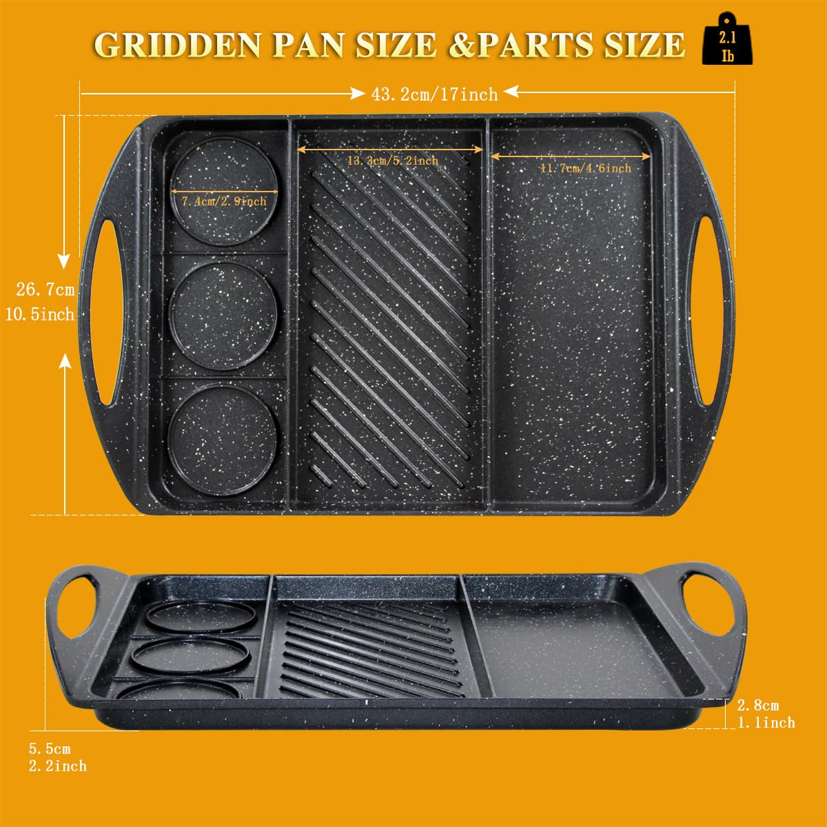 3 in 1 Flat Top Grill Griddle,Griddle Pan for Stove Top Double Burner Grill,Aluminum Pancake Griddle,Non-Stick Top Griddle Grill Compatible with All Stoves,Griddle For Camping/Indoor,Dishwasher Safe