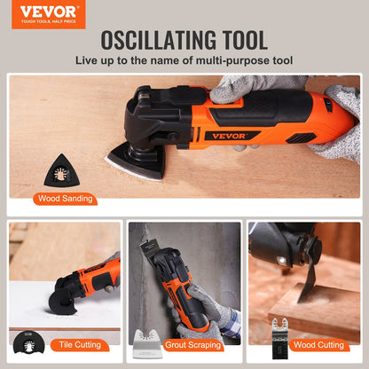 VEVOR Multitool Oscillating Tool Corded 2.5 Amp, Oscillating Saw Tool with LED Light, 6 Variable Speeds, 3.1° Oscillating Angle, 11000-22000 OPM, 16PCS Saw Accessories & BMC Case