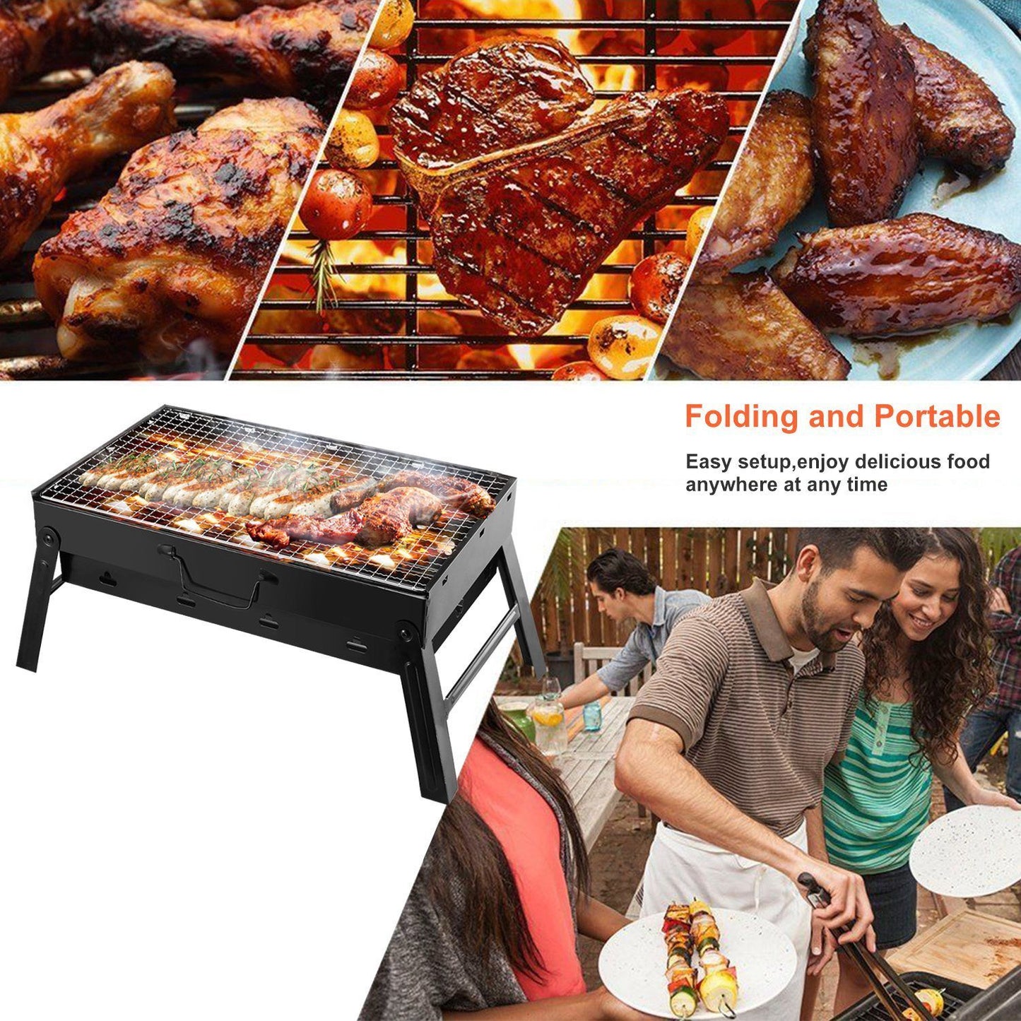 Foldable Portable BBQ Charcoal Grill Grill Lightweight Smoker Grill for Camping Picnics Garden Grilling