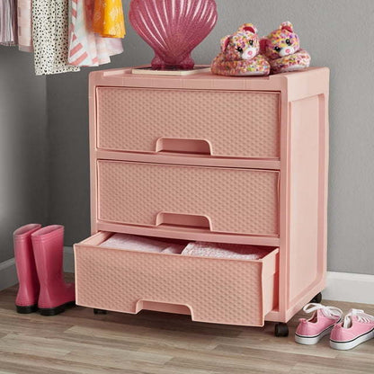 3 Drawer Wide Diamond Plastic Storage Cart