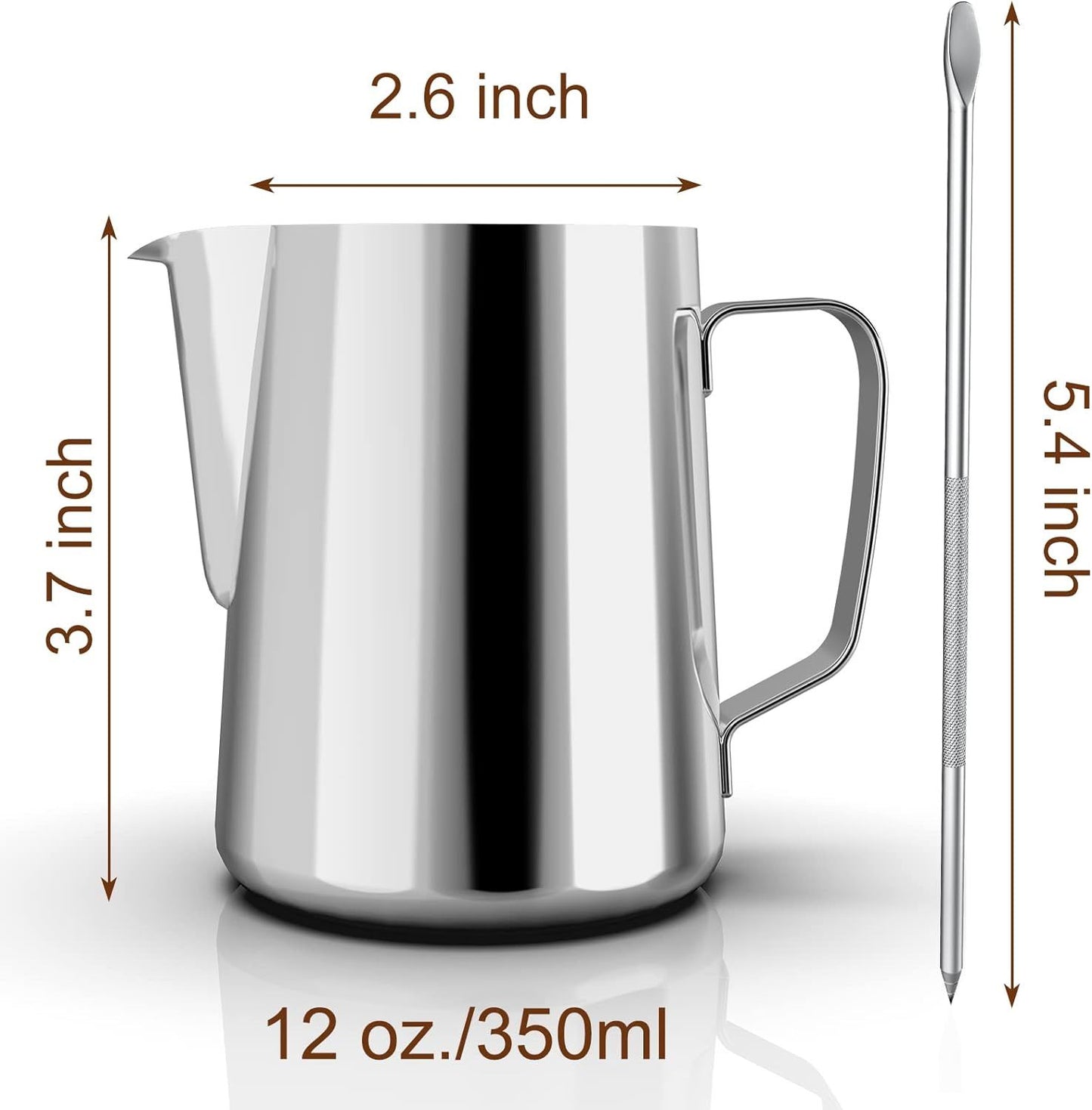 Mooye 12 oz Stainless Steel Milk Frother Maker, 350ml Milk Frother Cup Stainless Steel Espresso Cup, Cappuccino Barista Tools Milk Pot Steamer Milk Cup with Latte Art Pen…