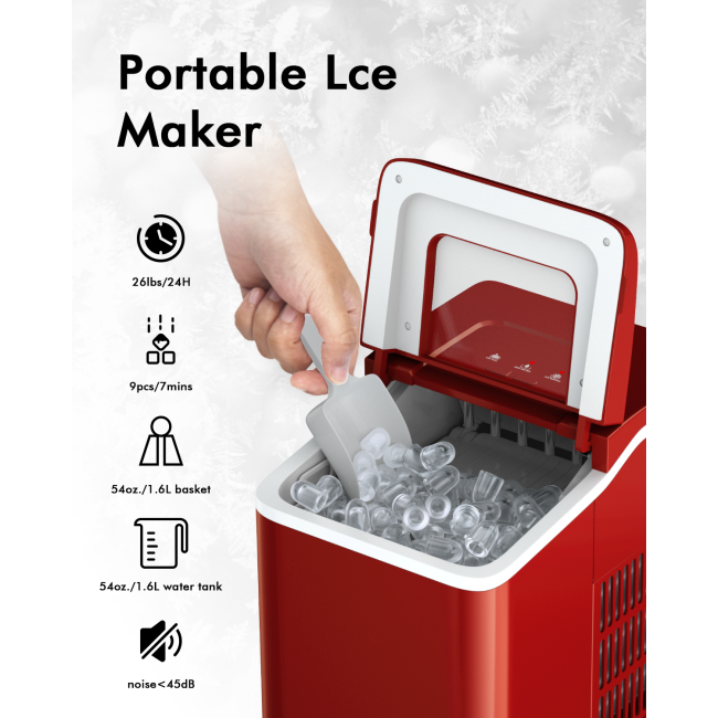 26lbs/24h Portable Countertop Ice Maker Machine with Scoop