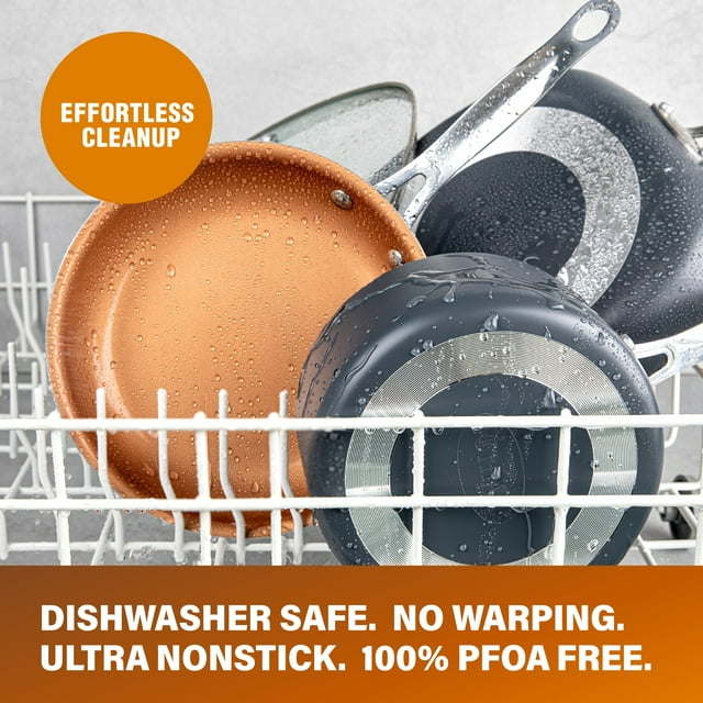 6 Quart XL Nonstick Copper Deep Square All in One 6 Qt Casserole Chef's Pan & Stock Pot- 4 Piece Set, Includes Frying Basket and Steamer Tray, Dishwasher Safe