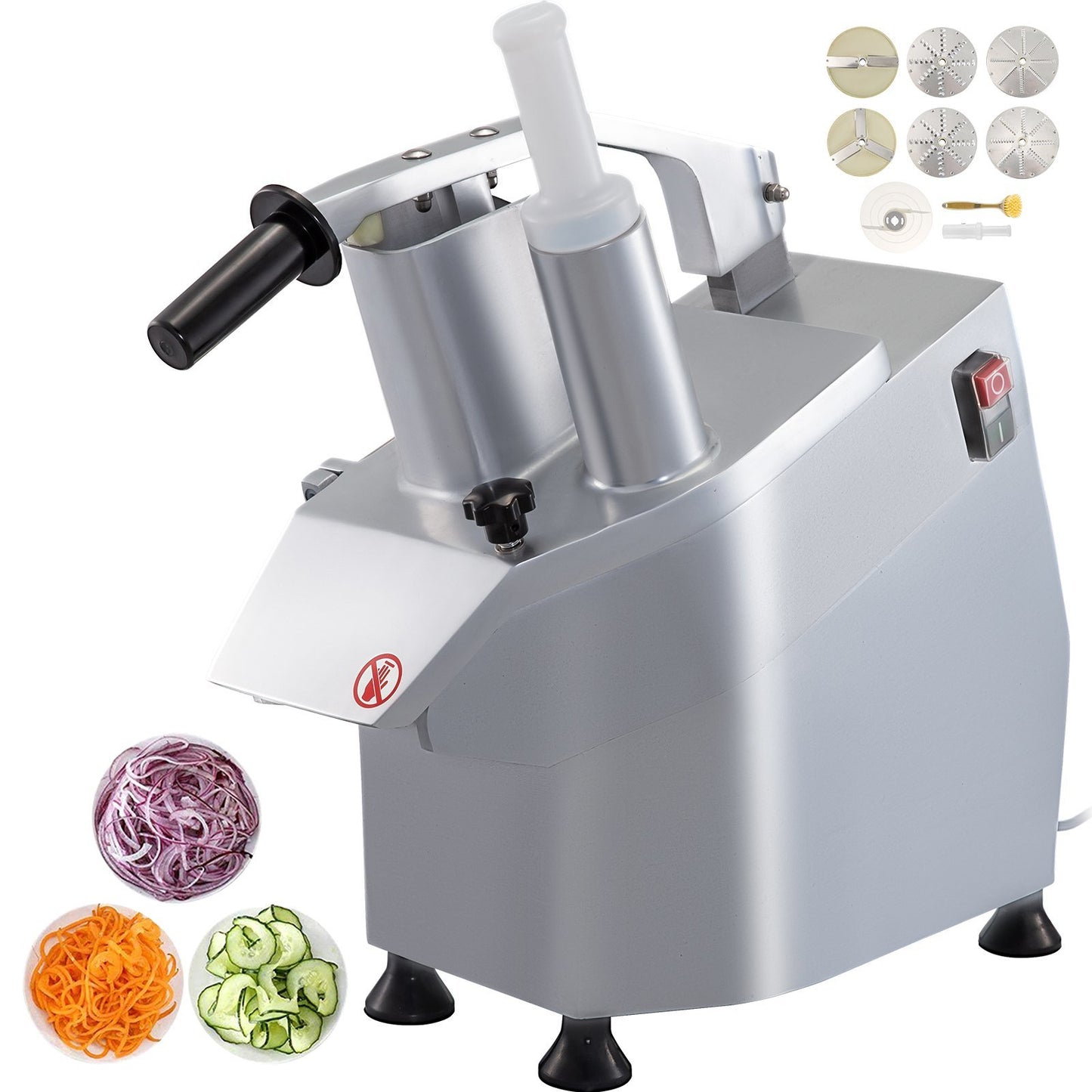 VEVOR 110V Commercial Food Processor 2 Feeding Holes, 550W Electric Vegetable Slicer 1600 RPM, Stainless Steel Vegetable Processor Detachable 6-blades, 3mm/4mm/7mm Shred, 2mm/4mm Slice