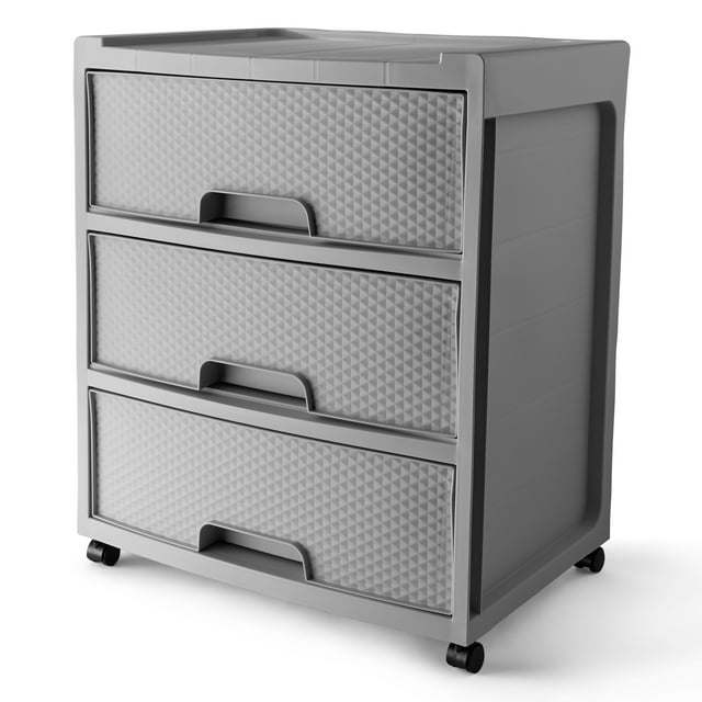 3 Drawer Wide Diamond Plastic Storage Cart