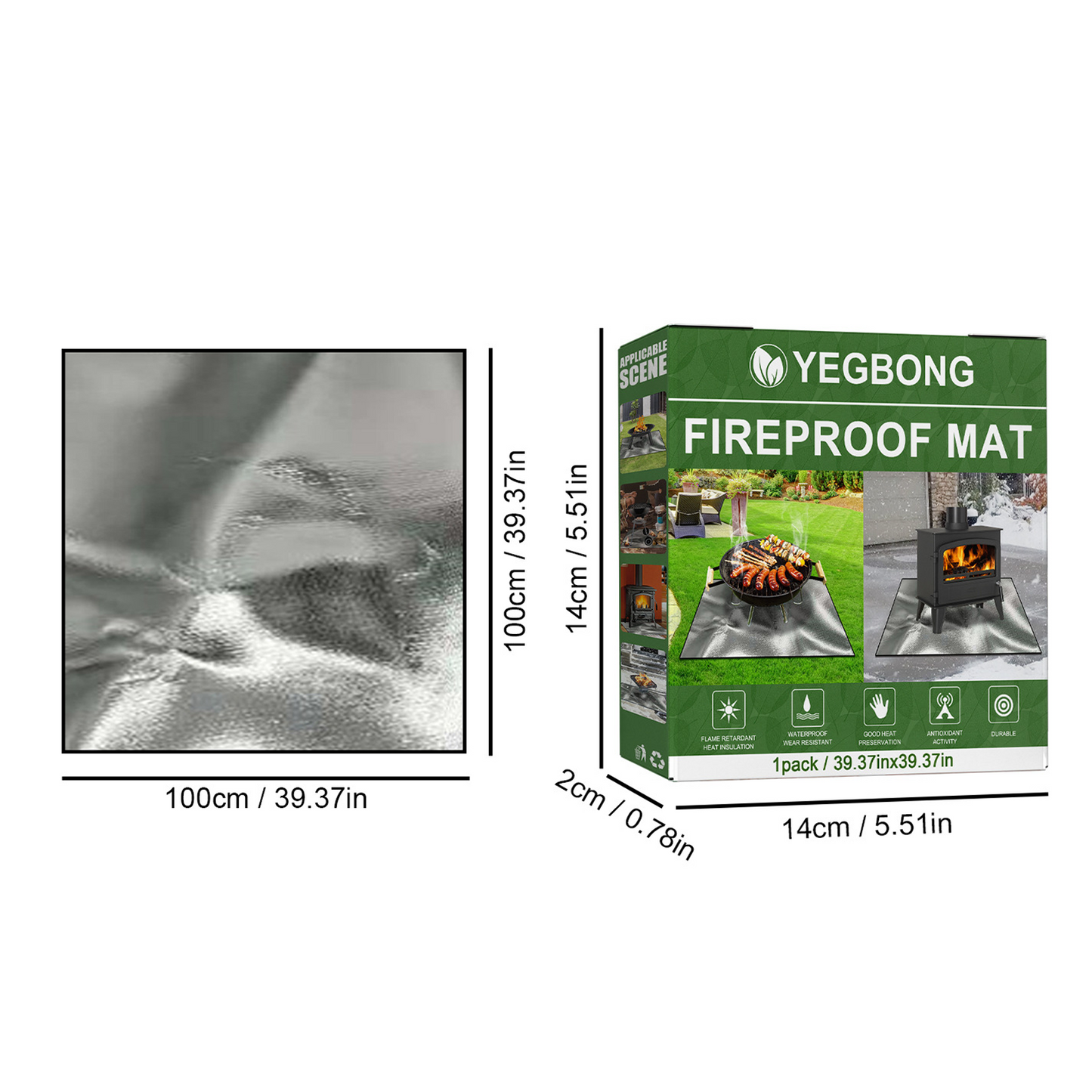 1pc Outdoor Camping Fireproof Mat; Silver Barbecue Stove Mat; High Temperature Resistant Fiberglass Protective Picnic Mat; For Grass Cement Wooden Board Tiles